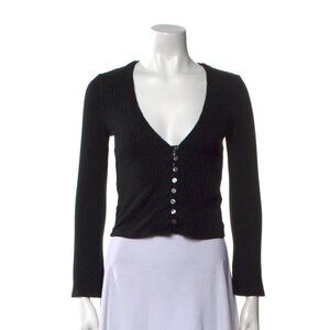 Reformation Black Ribbed V Neck Long Sleeve Cardigan